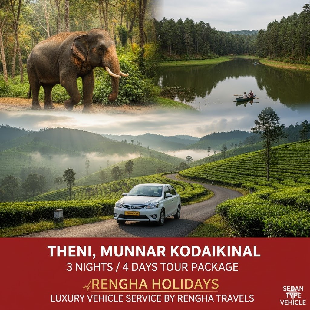 Theni, Munnar, Kodaikanal Luxury Tour Package (3 Nights / 4 Days)