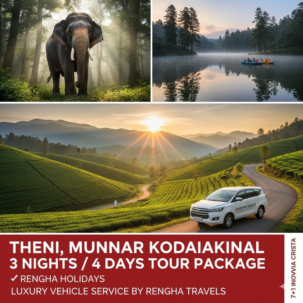 Theni, Thekkady, Munnar & Kodaikanal Grand Tour (3 Nights / 4 Days
