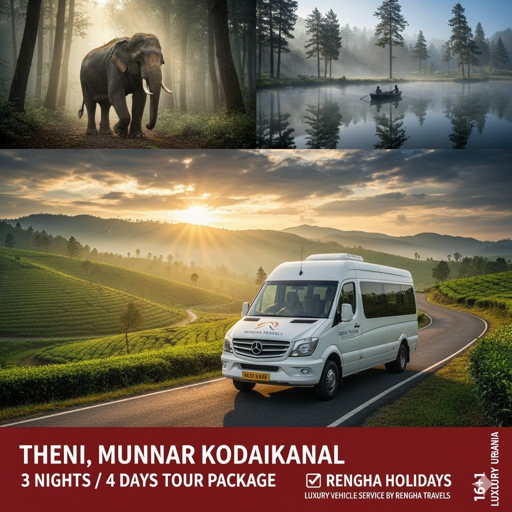 Theni, Thekkady, Munnar & Kodaikanal Grand Executive Tour (3 Nights / 4 Days)