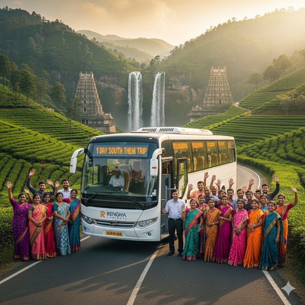 Rengha Holidays: 1-Day Luxury South Theni Trip (2x2 40-Seater Bus)