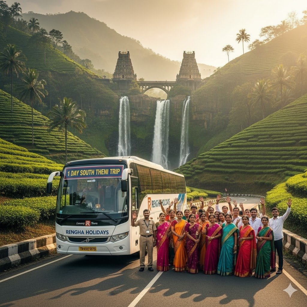  Rengha Holidays: 1-Day Luxury North Theni Trip (2x2 40-Seater Bus)